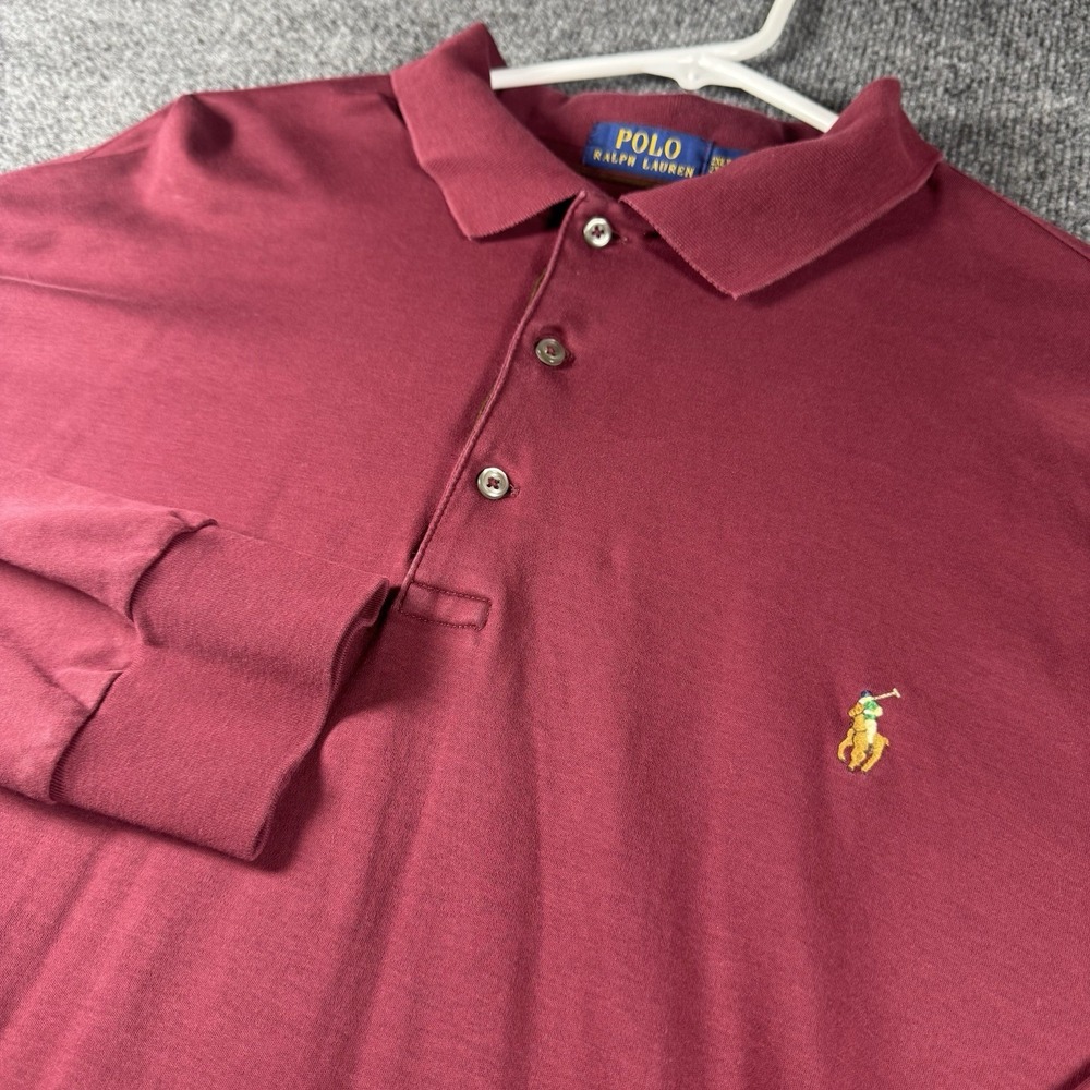 Ralph Lauren Polo Shirt Mens 2XLT Burgundy Long Sleeve Classic Fit Pony Big Tall